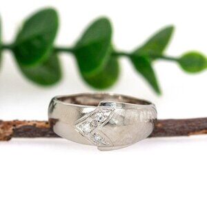 Estate Jewelry | Solid 14K White Gold Ring with Lab-Created Diamond Accents